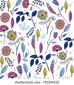 vector vivid drawing of decorative flowers against white background