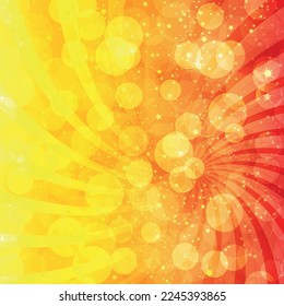 Vector vivid orange sunburst frame with rays and bokeh effect