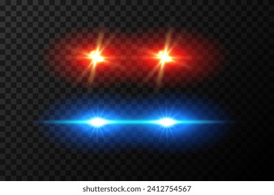 Vector Vivid Police Lights Effect on Transparent Background, Realistic Emergency Services Illustration