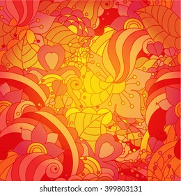 Vector vivid seamless abstract hand drawn pattern with plants. Wave patterns seamlessly tiling. Hand drawn seamless floral background. Doodle style.
