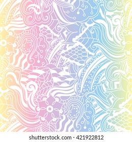 Vector vivid seamless abstract hand drawn pattern with plants. Wave patterns seamlessly tiling. Hand drawn seamless floral background. Doodle style.