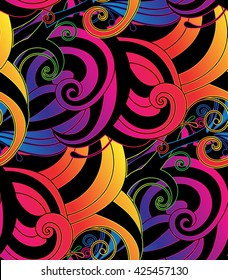 Vector vivid seamless abstract hand drawn pattern with waves. Wave patterns seamlessly tiling. Hand drawn seamless floral background. Doodle style.