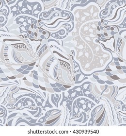 Vector vivid seamless abstract hand drawn pattern with plants.