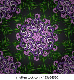 Vector vivid seamless abstract hand drawn pattern with plants.