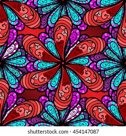 Vector vivid seamless abstract hand drawn pattern with plants.