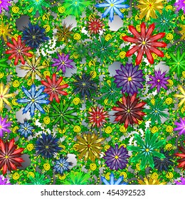 Vector vivid seamless abstract hand drawn pattern with plants.