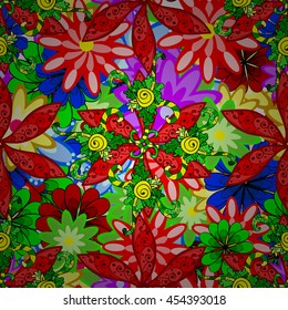 Vector vivid seamless abstract hand drawn pattern with plants.