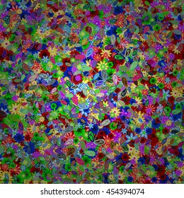 Vector vivid seamless abstract hand drawn pattern with plants.
