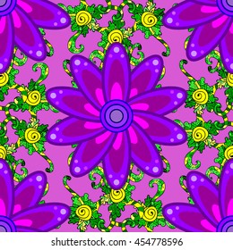 Vector vivid seamless abstract hand drawn pattern with plants.