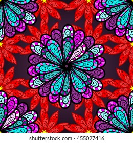 Vector vivid seamless abstract hand drawn pattern with plants.