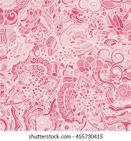 Vector vivid seamless abstract hand drawn pattern with plants. Wave patterns seamlessly tiling. Hand drawn seamless floral background. Doodle style.