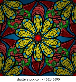 Vector vivid seamless abstract hand drawn pattern with plants.