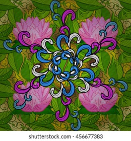 Vector vivid seamless abstract hand drawn pattern with plants.