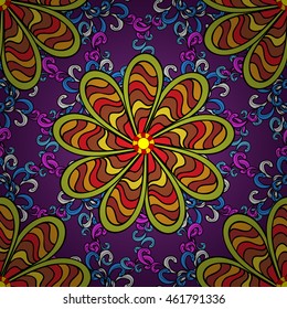Vector vivid seamless abstract hand drawn pattern with plants.