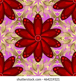 Vector vivid seamless abstract hand drawn pattern with plants on pink background.