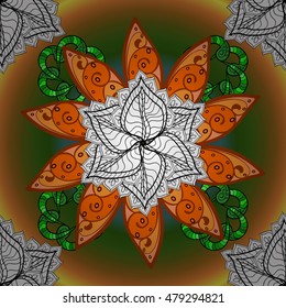 Vector vivid seamless abstract hand drawn pattern with plants. Orange, yellow, green, white.