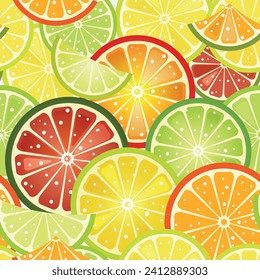 Vector vivid seamless pattern with colorful citrus slices on white 