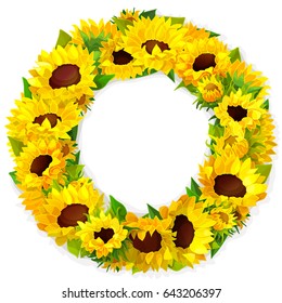 vector vivid sunflower frame. Blossom illustration. Cartoon Plant. Summery banner. Clipart isolated on transparent background. Hand drawn graphics. Nature design element. 