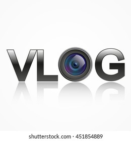 Vector vlog logo with lens, isolated on white