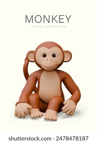 Vector vocabulary flash card for learning word monkey. Funny brown macaque