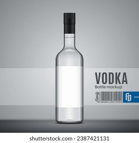 Frasco de vidrio de vodka vector con etiqueta blanca en blanco