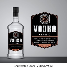 Plantilla de etiqueta de vodka vectorial. Fragmento de la botella de vidrio de Vodka