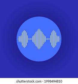 Ilustración de ondas sonoras de grabación de voz vectorial, plantilla de icono circular, fondo azul.
