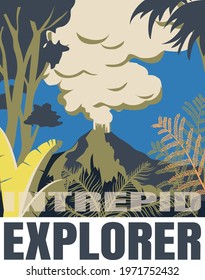 vector volcano exploration print design