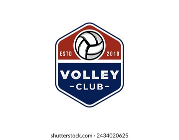 Vector volleyball championship logo with ball. Sport badge for tournament or championship.