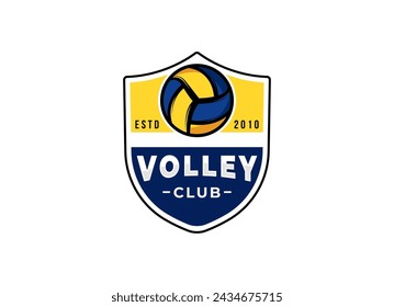 Vector volleyball championship logo with ball. Sport badge for tournament or championship.