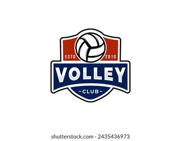 Vector volleyball championship logo with ball. Sport badge for tournament or championship.