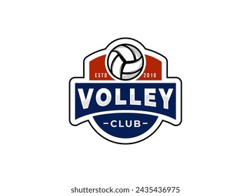 Vector volleyball championship logo with ball. Sport badge for tournament or championship.