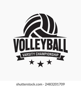 Vector volleyball championship logo with ball. Sport badge for tournament or championship. Vector Illustration