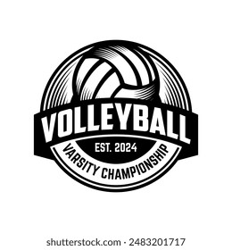Vector volleyball championship logo with ball. Sport badge for tournament or championship. Vector Illustration