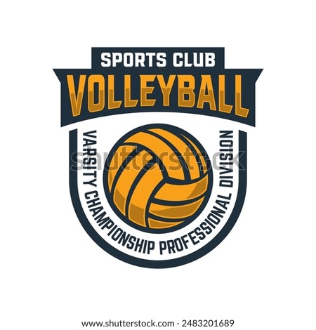 Vector volleyball championship logo with ball. Sport badge for tournament or championship. Vector Illustration