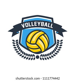 Vector volleyball league logo with ball. Sport badge for tournament championship or league.