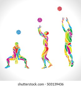 Vector volleyball silhouettes rainbow collection