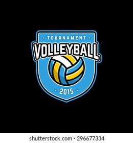 Vector volleyball tournament logo with ball. Sport badge for tournament or championship.