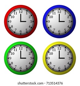 Vector volume clocks. Colorful office illustration isolated from white background.