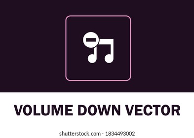 Vector of volume down icon isolated on dark background. For designer.