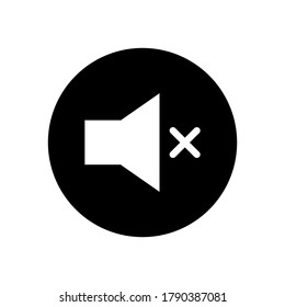 Vector Volume Icon in Circle. Muted Sound Symbol. On Mute Sign. Black and White Flat Illustration. Silence or Quiet concept of No Sound and Noiseless. Perfect For Website Design, App Development and Business Cards.