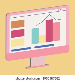 Vector volume icon of a computer monitor with analytics graphs