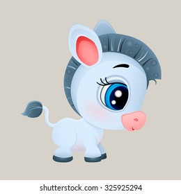vector volume icon of a cute little gray donkey with big eyes ears isolated on a white background, a pet on the farm, big Blue eyes eps 10 print t-shirt pink face 