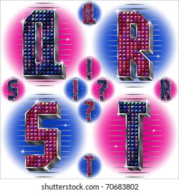 Vector volume letters Q,R,S,T with shiny rhinestones