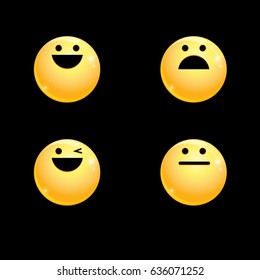 Vector volume set of smileys on a black background