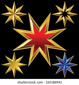 Vector volume shiny gold eight-pointed star bulk shining