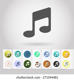 Vector volume sound score icon and big set of round flat web mobile buttons on paper background