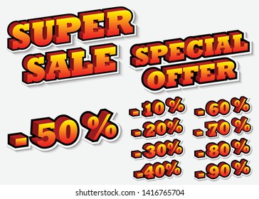 vector volume stickers super sale, special offer, interest