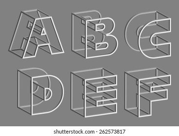 Vector Volume Wire Alphabet. Letters A B C D E F 