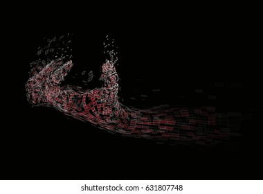 Vector volumetric 3d hand of man from polygons, isolated on black background. EPS10